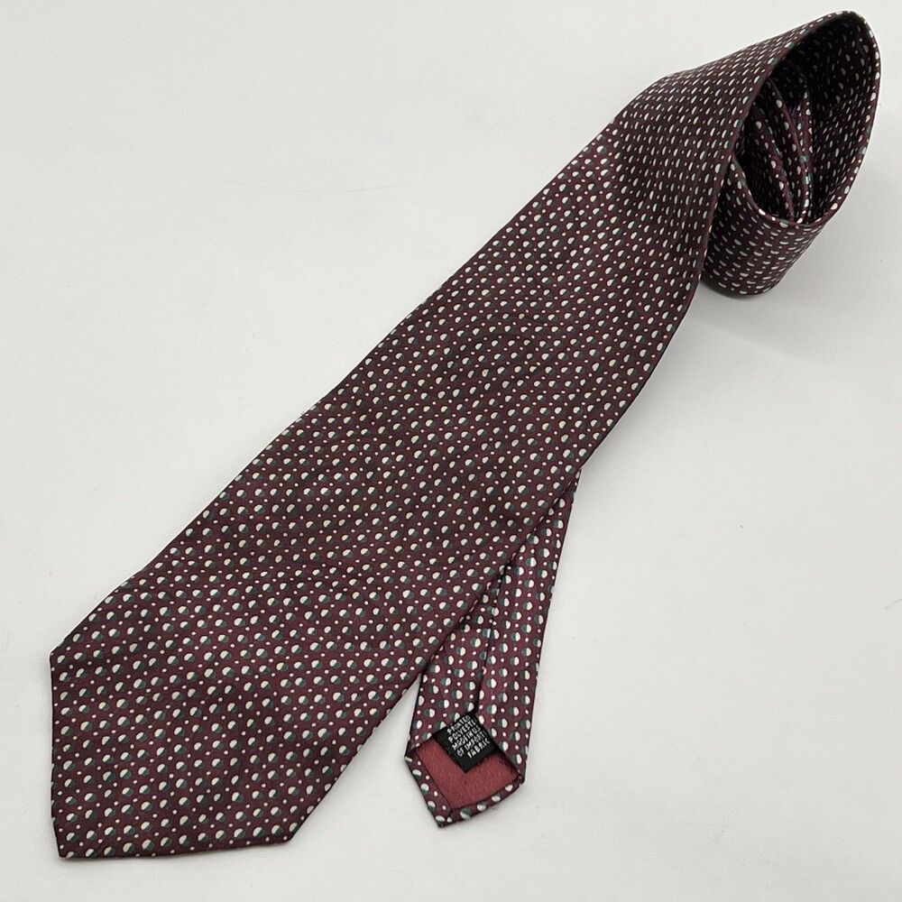 VGT Christian Dior Monsieur Men's Burgandy w/White/Dark Teal Circle Pattern Tie
